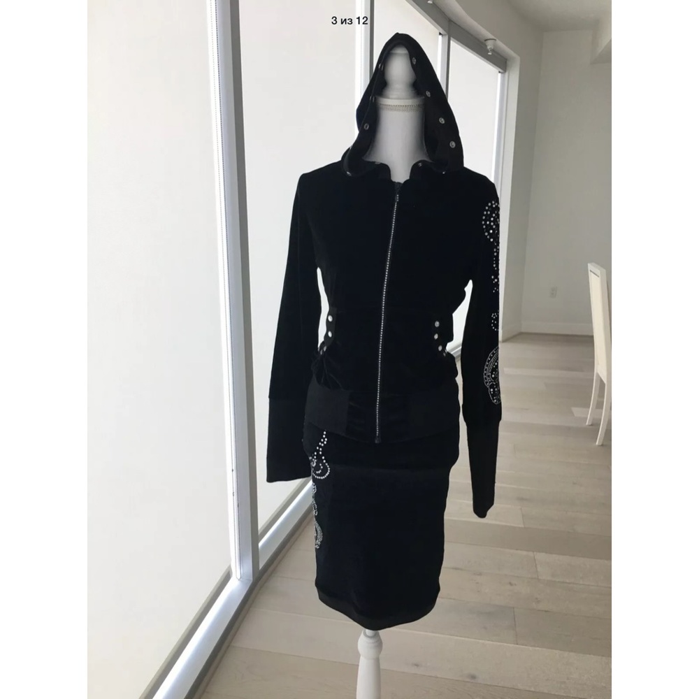 E&ZE Fashion Glamour Velvet Set Hoodie Skirt  S/XS